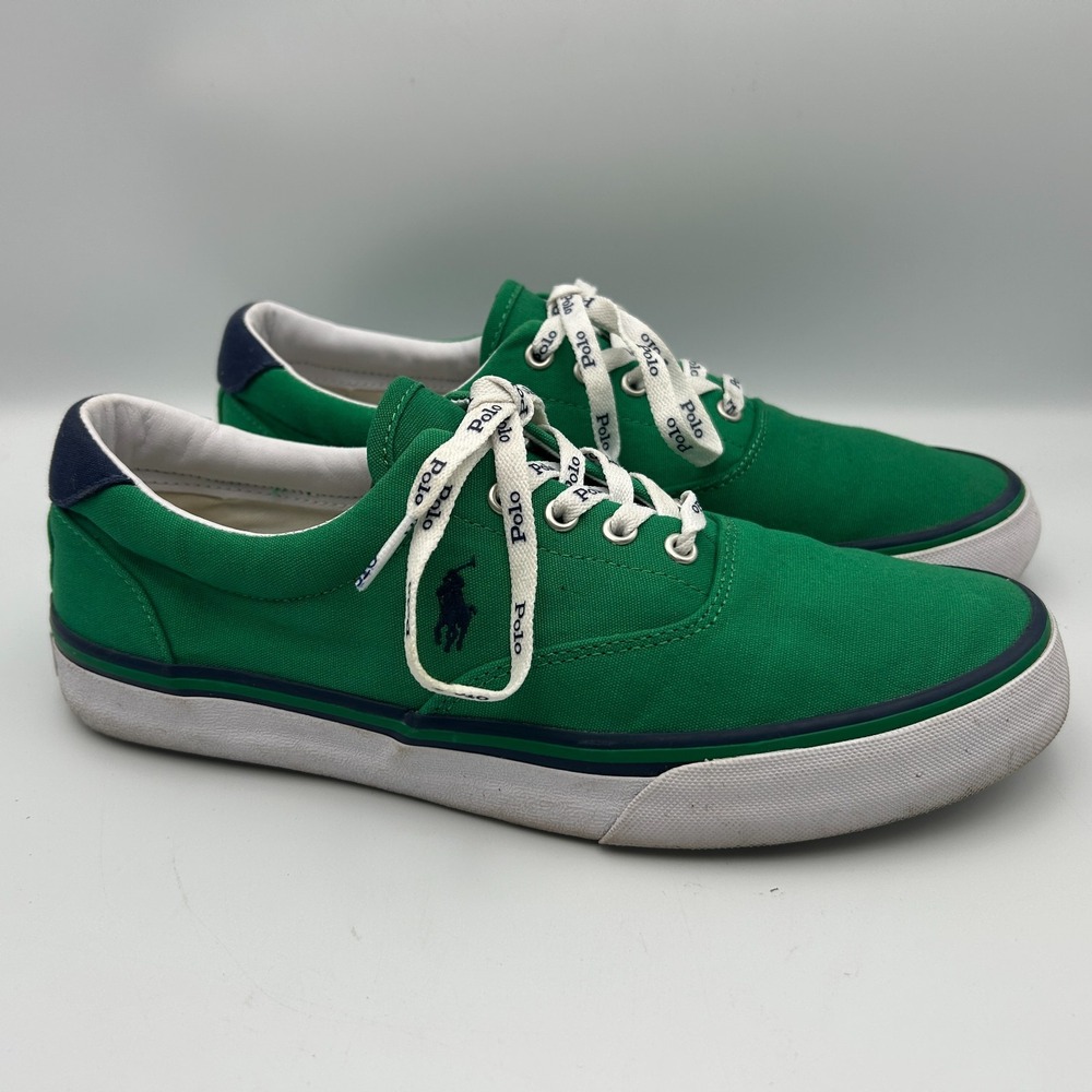 Polo Ralph Lauren Thornton Green Canvas Shoes Men's Size 8D Logo Lace Low Tie